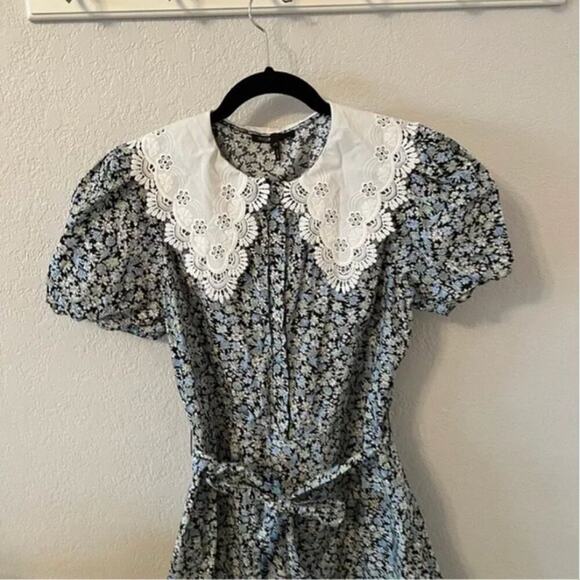 Maje Ity Floral-Print Collar-Detail Cotton Playsuit Mini Dress - Picture 4 of 7